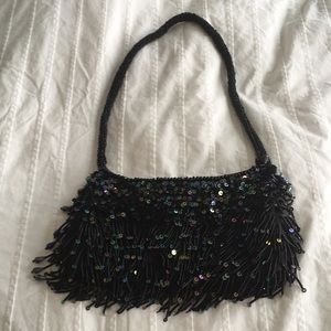 Small sequin party bag with beaded handle!